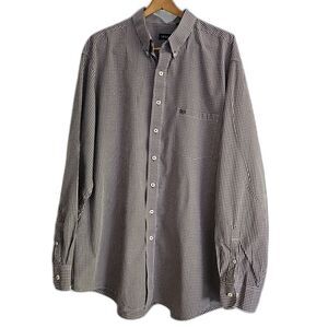 IZOD Men's Brown & White Tartan Plaid Button Up Dress Shirt 100% Cotton sz 2XL